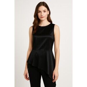 Express Womens Blouse Black Peplum Asymmetrical Top Medium Career Evening